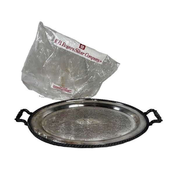 Vintage FB Rogers Silver Co. Silver Plated Over Copper Serving Tray with Handles - Picture 1 of 6